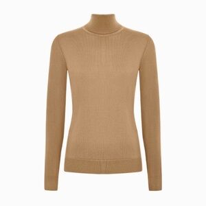 August Silk Fine-Knit Turtleneck in Light Brown